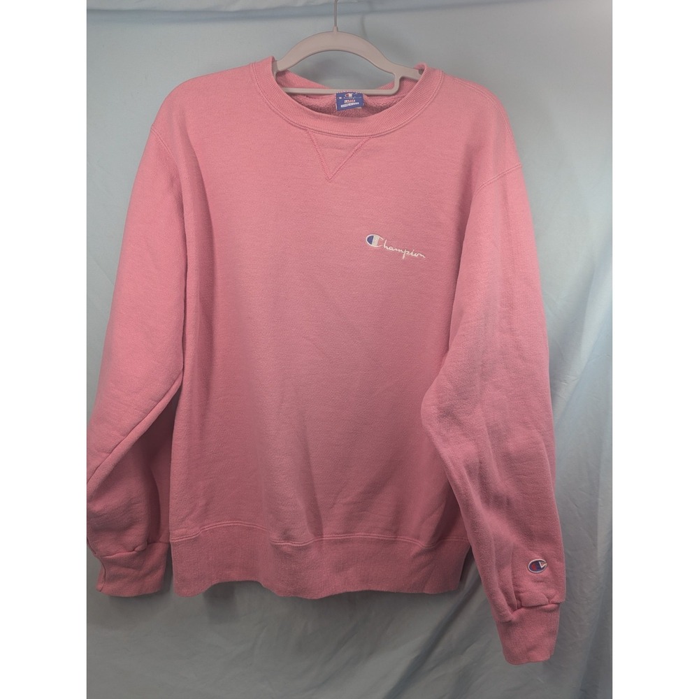 Vintage 90s Champion Sweatshirt Womens Large Pink Fleece Crewneck Logo Made USA